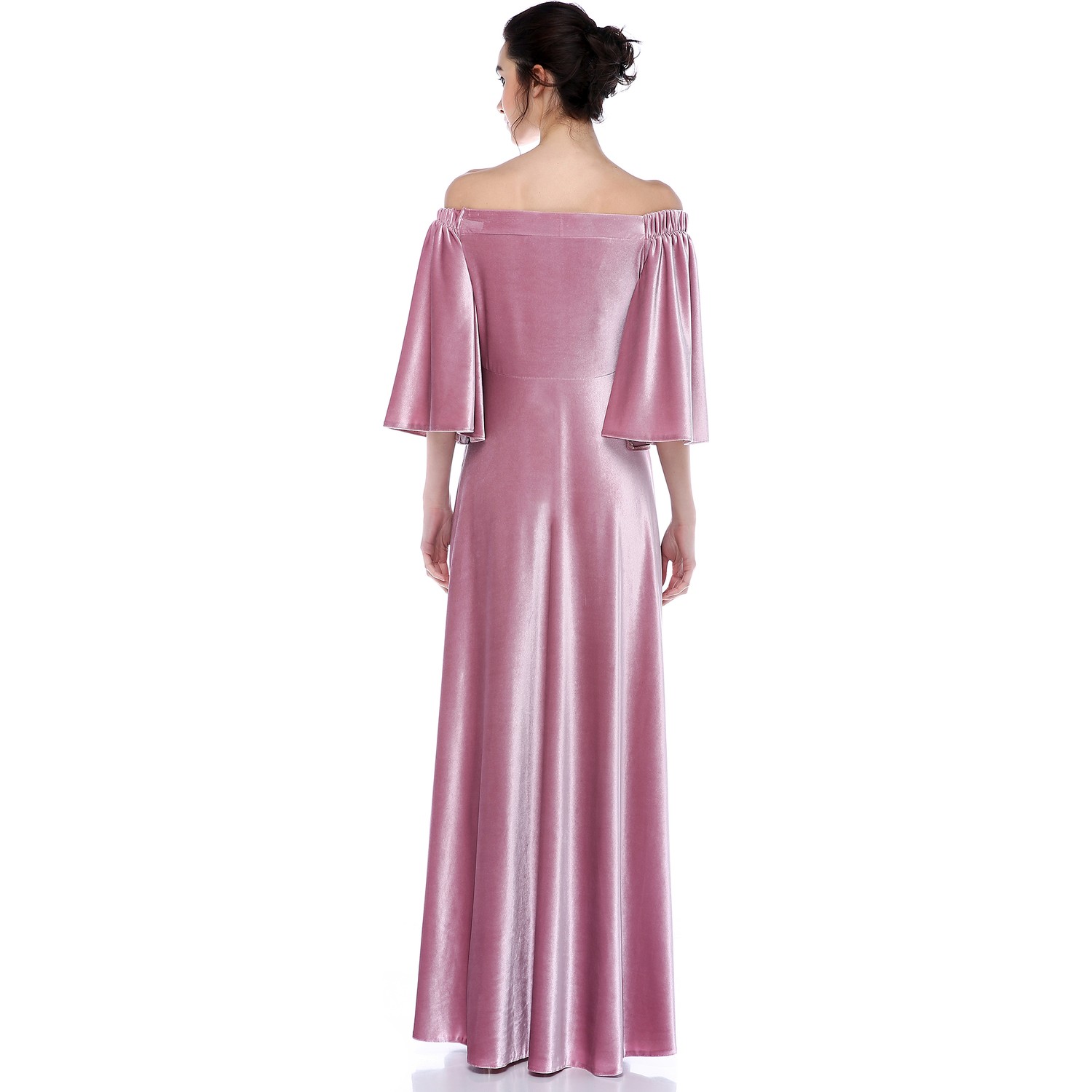 Moda Labio Düşük Omuz Kadife Pudra Hamile Elbisesi Fiyatı