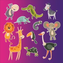 Sticker Master Neşeli Hayvanlar Çocuk Odası Sticker Oto Motor Pc Etiket