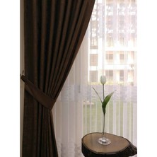 Caserta Home Bulut Desen Kahve Orta Sıklıkta Pileli Jakar Tek Kanat Fon Perde - ezo 12725