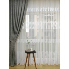 Caserta Home Bulut Desen Katyonik Gri Orta Sıklıkta Pileli Jakar Tek Kanat Fon Perde