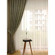 Caserta Home Bulut Desen Koyu Yeşil Orta Sıklıkta Pileli Jakar Tek Kanat Fon Perde - ezo 12753