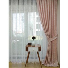 Caserta Home Bulut Desen Pudra Sık Pileli Jakar Tek Kanat Fon Perde - ezo 12724