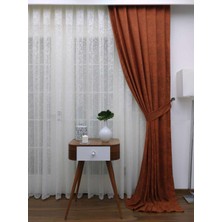 Caserta Home Bulut Desen Kiremit v2 Orta Sıklıkta Pileli Jakar Tek Kanat Fon Perde - ezo 12761