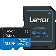 Lexar 128 GB 633x 4K Micro SD Hafıza Kartı + Adaptör (95 Mb/s)