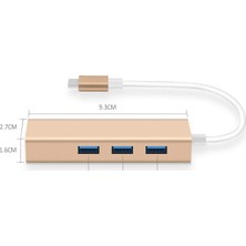 Onten 2 İn 1 Type C 3.1 Giriş 3 Port Usb 3.0 Çoklayıcı Macbook Uyumlu Metal Hub Ve 100 Mbps Rj45 Lan Çevirici Dönüştürücü Adaptör Gold