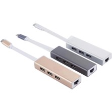 Onten 2 İn 1 Type C 3.1 Giriş 3 Port Usb 3.0 Çoklayıcı Macbook Uyumlu Metal Hub Ve 100 Mbps Rj45 Lan Çevirici Dönüştürücü Adaptör Gold