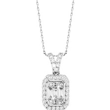 Lilarote Modern Tasarım 0.32 Ct Baget Kare Tektaş Kolye