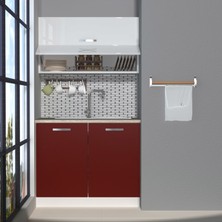Decoraktiv Mini 100Y MDF Hazır Mutfak Dolabı - Tezgah Dahil - Bordo - Beyaz