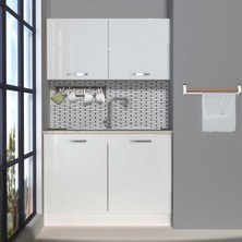 Decoraktiv Mini 120 MDF Hazır Mutfak Dolabı - Tezgah Dahil - Parlak Beyaz