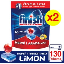 Finish Hepsi Bir Arada Bulaşık Makinesi Deterjanı Tableti Limonlu 130(65x2) Yıkama