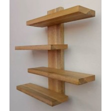 Doğal Masif Ahşap Dekoratif Raf - 4'lü Duvar Rafı