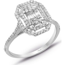 Lilarote 0.45 Ct Modern Tasarım Baget Kare Tektaş Yüzük