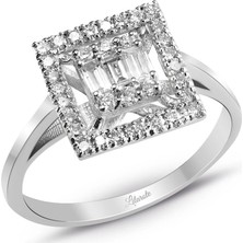 Lilarote 0.35 Ct .Baget Pırlanta Kare Tektaş Yüzük Modern Tasarım