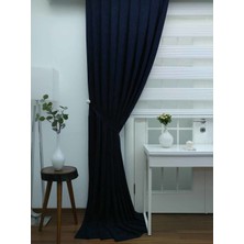 Caserta Home Düz Koyu Lacivert Sık Pileli Tek Kanat Fon Perde - Melis Ada V32