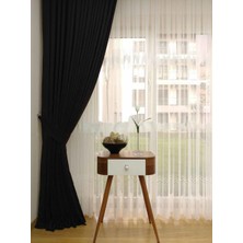 Caserta Home Düz Siyah Orta Sıklıkta Pileli Tek Kanat Fon Perde - Melis Ada V33