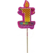 Event Party Store 1 Yaş Happy Birthday Mumlu Pembe Kürdan 20'li