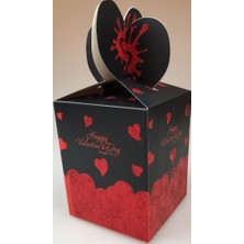 Event Party Store Karton Kutu Siyah Kalpli Happy Valentine'S Day (Katlamalı) 8,5Cm x 8,5Cm x 11Cm