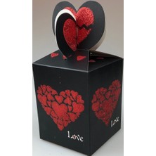 Event Party Store Karton Kutu Siyah Kalpli Love (Katlamalı) 8,5Cm x 8,5Cm x 11Cm