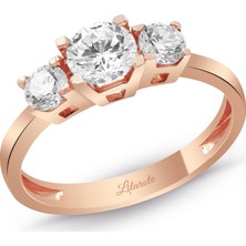 Lilarote Üç Taşlı Rose Altın Yüzük Yeni Trend