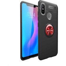 Case 4U Xiaomi Redmi Note 7 Kılıf Autofocus Shockprof Ravel Yüzüklü Standlı Slikon Kapak Siyah Kırmızı