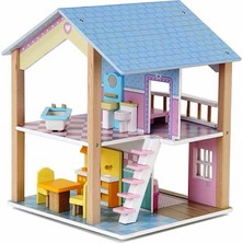 Vardem Eğitici Ahşap Banyolu Bebek Evi - 360 Derece Dönebilen