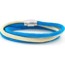 Solfera Mavi Krem Çift Sıra Sarma Manyetik Klips Erkek Bileklik Bt585