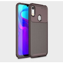 Case 4U Huawei Y6 2019 Kılıf Rugged Armor Karbon Desenli Lüx Negro Silikon Arka Kapak Kahverengi