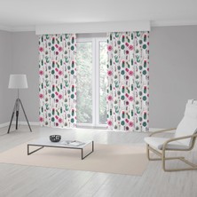 RealHomes Kaktüs Desenli Dijital Baskılı 3D Fon Perde - 140 x 260 cm