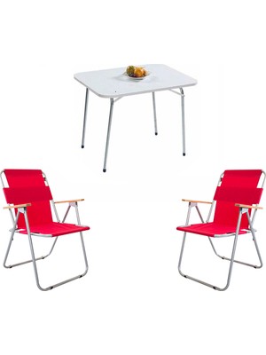 Bofigo Katlanır Masa 60 x 80 cm + 2 Adet Katlanır Sandalye - Kırmızı