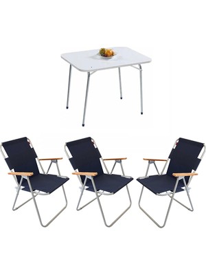 Bofigo 60X80 Katlanır Masa + 3 Adet Katlanır Sandalye Kamp Seti Bahçe Balkon Takımı Lacivert