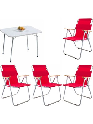 Bofigo 60X80 Katlanır Masa + 4 Adet Katlanır Sandalye Kamp Seti Bahçe Balkon Takımı Kırmızı