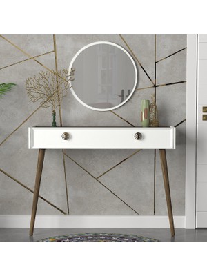 Dekorister Exclusive Nadya Aynalı Dresuar Beyaz-Ceviz