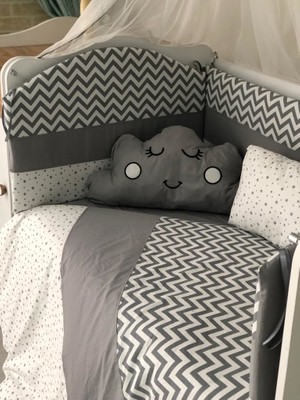 Mini Baby Figürlü Beyaz Zigzaglı Gri Bebek Uyku Seti 11 Parça