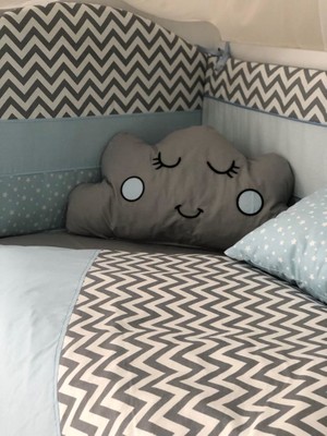 Mini Baby Figürlü Mavi Gri Zigzag Desenli Bebek Uyku Seti 11 Parça