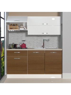 Decoraktiv Hazır Mutfak Dolabı Style 160 cm Ceviz & Parlak Beyaz -Tezgah Dahil
