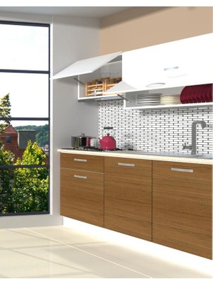 Decoraktiv Hazır Mutfak Dolabı Style 160 cm Ceviz & Parlak Beyaz -Tezgah Dahil