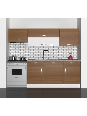 Decoraktiv Prestij 220 MDF Hazır Mutfak Dolabı - Tezgah Dahil - Naturel Ceviz