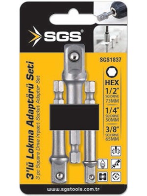 SGS 3'lü Lokma Adaptör Seti 1/4 Inc 65 mm 3/8 Inc 65 mm 1/2 Inc 73 mm Yüksek Dayanıklılık ve Güç
