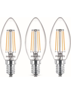 Philips LED Classic 40W B35 E14 Non-Dim 2700K 3'lü Ekopaket Led Filament Ampul