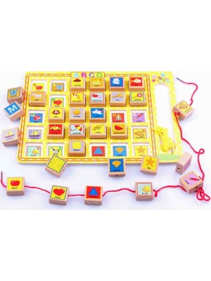 Piramigo Ahşap Okul Öncesi Eşleştirme Ve İpe Dizme Oyun Seti