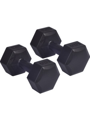 Busso Köşeli Plastik Dambıl Set 2X3KG Kutuda Çift Siyah Renkli El Anatomisine Uygun