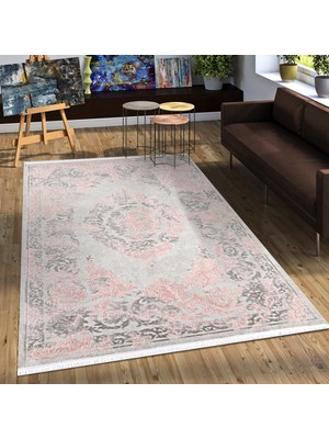 Bahariye Nehir DG 9725 Gri/Pembe 155 x 230 cm Saçaklı Modern Halı