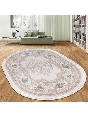 Bahariye Ruby HA 9680 Beyaz/Krem 153 x 230 cm Oval Saçaklı Modern Halı