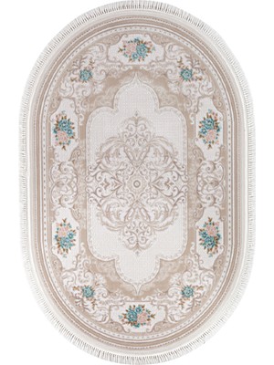 Bahariye Ruby HA 9680 Beyaz/Krem 153 x 230 cm Oval Saçaklı Modern Halı