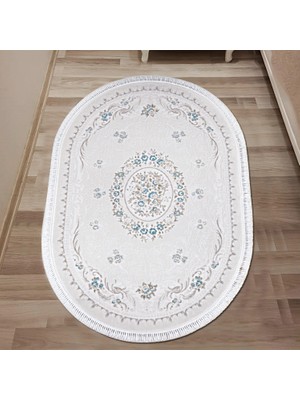 Bahariye Ruby HA 9661 Mavi 75 x 150 cm Oval Saçaklı Modern Halı