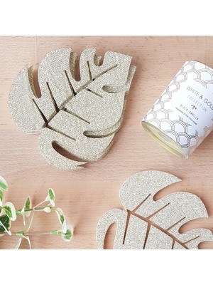 Funbou Keçe Bardak Altlığı Altın Simli Yaprak 4 Adet