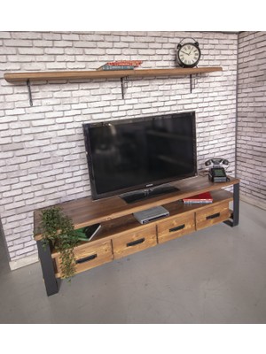 Deryawood Masif Ahşap Çekmeceli Tv Ünitesi 45x200 cm