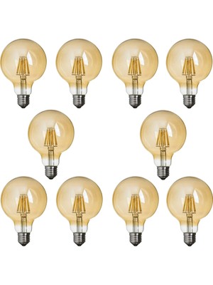 Edison G95 Flamanlı Rustik 6W Led Ampul 10'lu Dekoratif Vintage Aydınlatma Amber Rengi