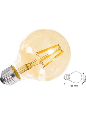 Edison G95 Flamanlı Rustik 6W Led Ampul 5'li Dekoratif Vintage Aydınlatma Amber Rengi