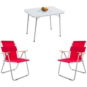 Katlanır Masa 60 x 80 cm + 2 Adet Katlanır Sandalye - Kırmızı